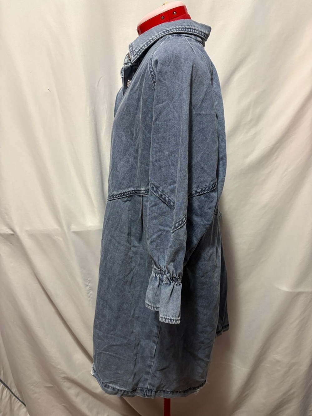 Washed Blue Denim Button-Front Long Sleeve Dress - Picture 4 of 5